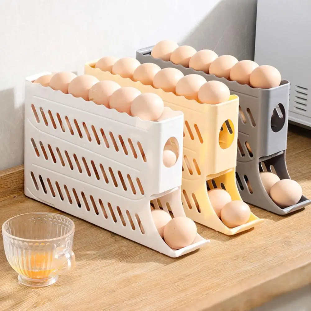 1pcs Refrigerator Egg Storage Box Automatic Scrolling Kitchen Capacity Large Rolling Egg Box Storage Egg Dedicated Holder U1w8