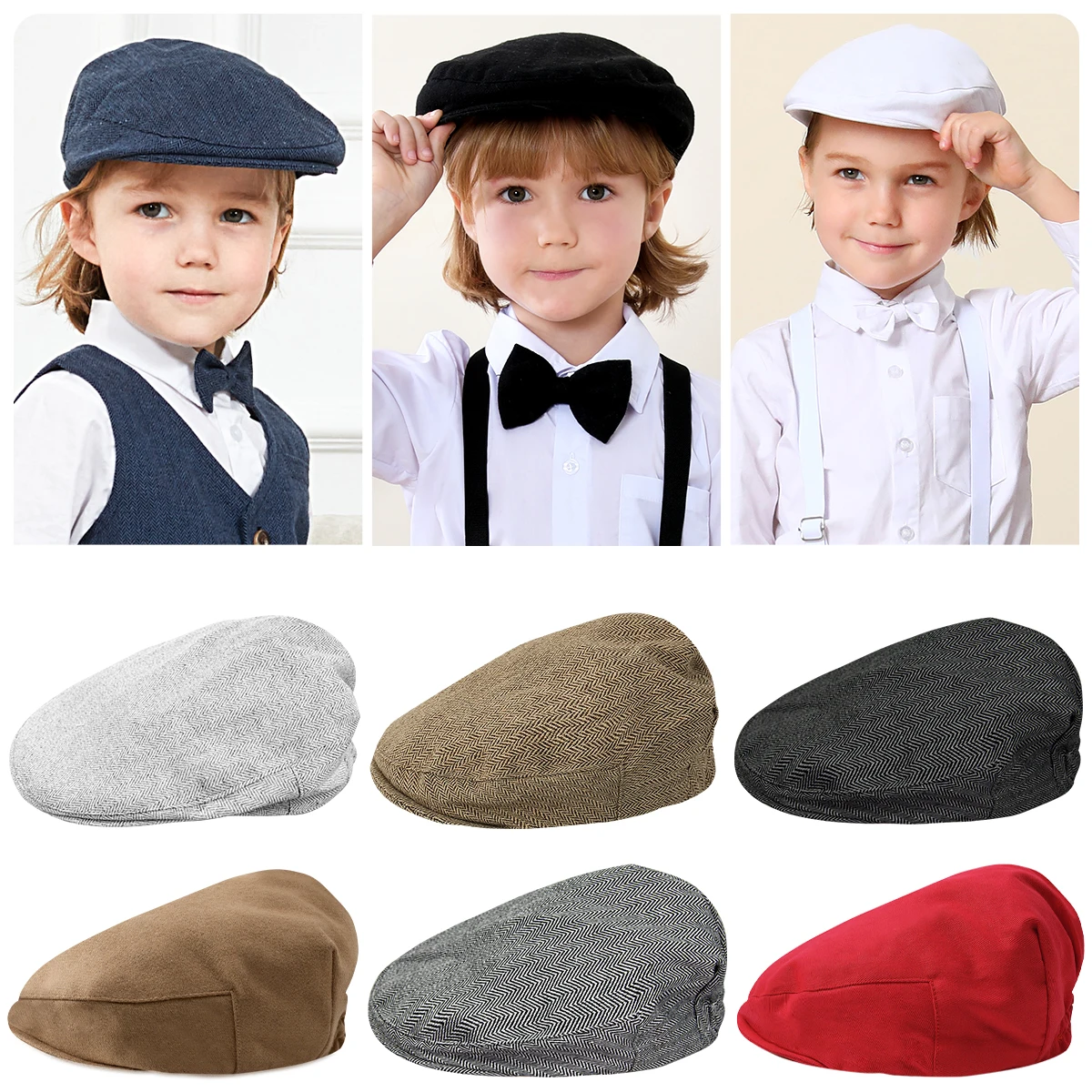 Baby Boys Herringbone Flat Hat Kids Vintage Drivers Newsboys Toddler Soft With Lining Cap Infant Thick Winter Warm Accessories