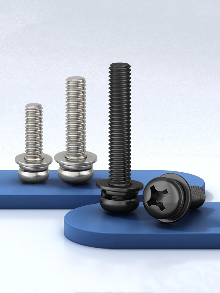 M2 m2.5 m3 m4 m5 m6 preto zinco/niquelado cabeça redonda phillips pan cabeça parafusos com arruelas planas mola arruelas montagem parafusos