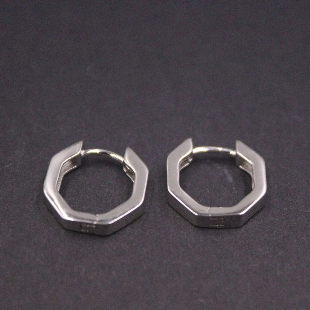 

Real Solid 925 Sterling Silver Hoop Women Lucky Glossy Geometry Polygon Earrings