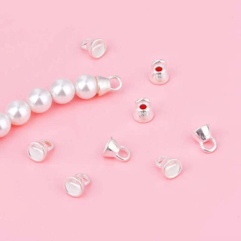 S925 sterling silver thread hole hanging cap closing ring connecting ring diy pearl bracelet necklace finishing buckle