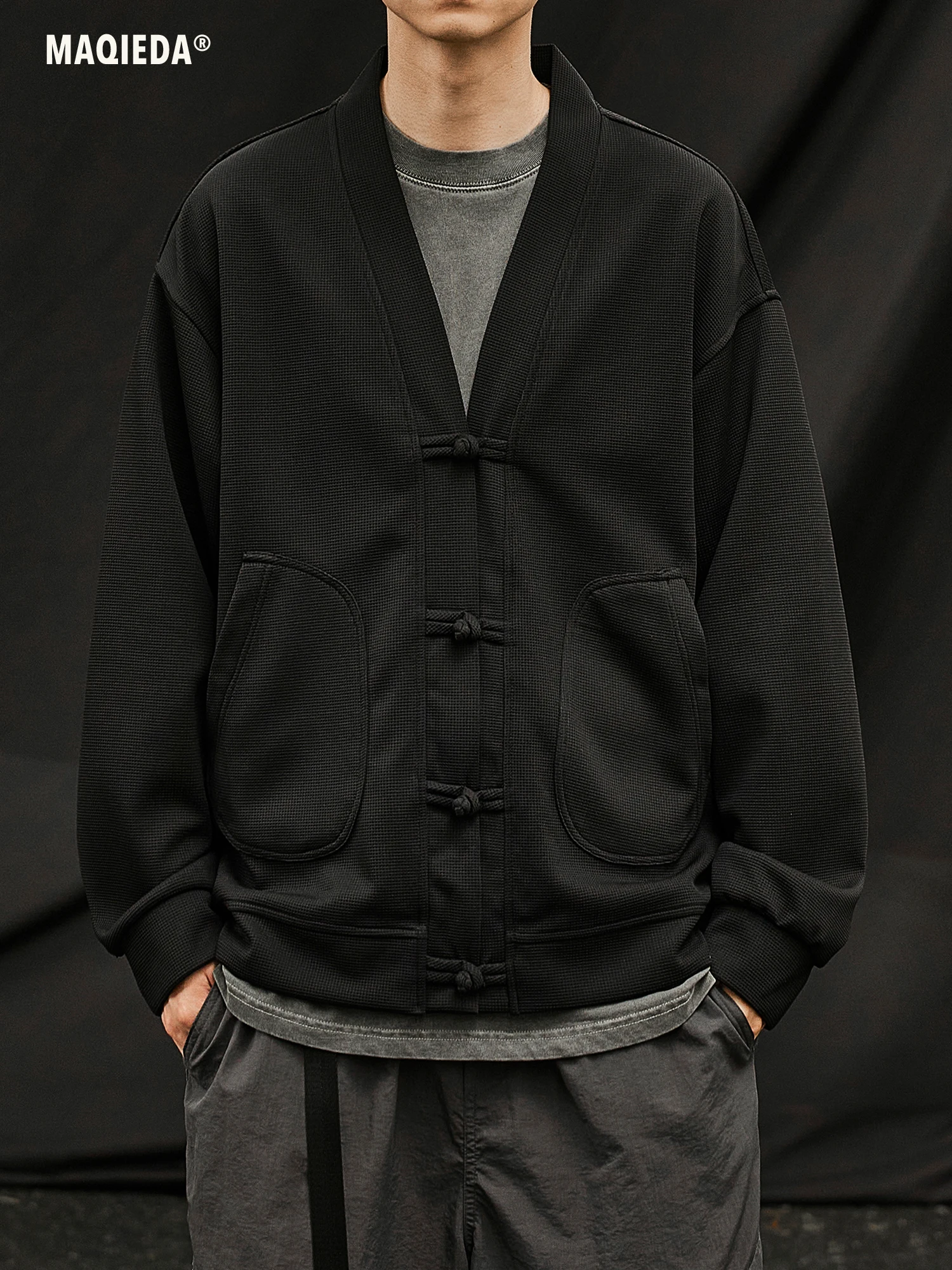 

Men's Casual Long Sve Pure Color Jaet theda Spring Youth Faion V-Ne Open Cardigan Versatile Loose Fit Autumn Wear