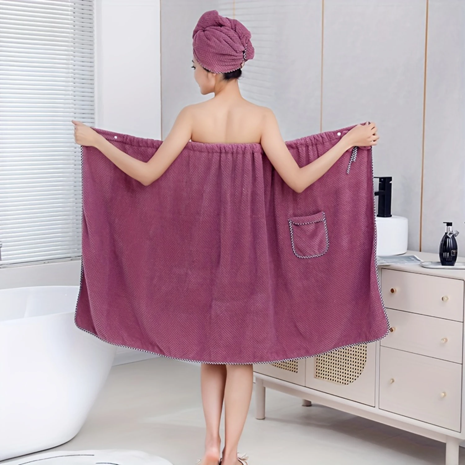 1pc Solid Color Bath Wrap Towel, Bow Decor Wearable Bath Towel For Women, Adjustable Shower Spa Bathrobe, Bath Skirt Shower Dres