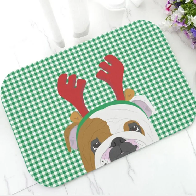 Cute English Bulldog Portrait Welcome Doormat Lovely Bulldog Dog Door Mat Carpet Non Slip Rubber Entry Rug Mats Dog Mom Dad Gift