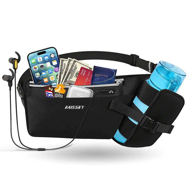 Haissky Upgrade Water Bottle Holder Running Bags For Women Men ,Outdoor Sports Fitness Large Capacity Fanny Waist Pack Pouch