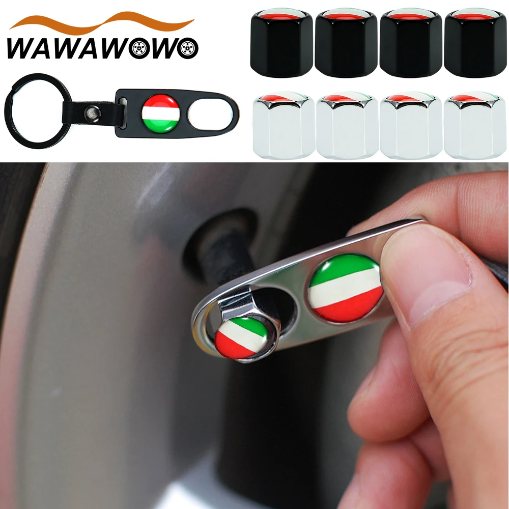 5Pcs/Set Italy Flag Style Anti-theft Leather buckle Car Wheel Air Tire Valve Caps Stem with Wrench Ring Spanner Car Accessories