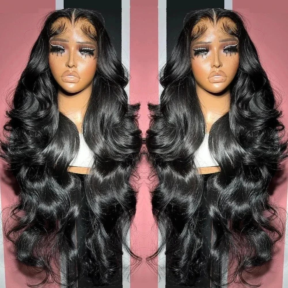 

30-34-дюймовые парики из натуральных волос с прозрачной кружевной основой 13x6, с эффектом естественной волны, для женщин, предварительно выщипанные, с HD-кружевной фронтальной частью, натуральный черный цвет
