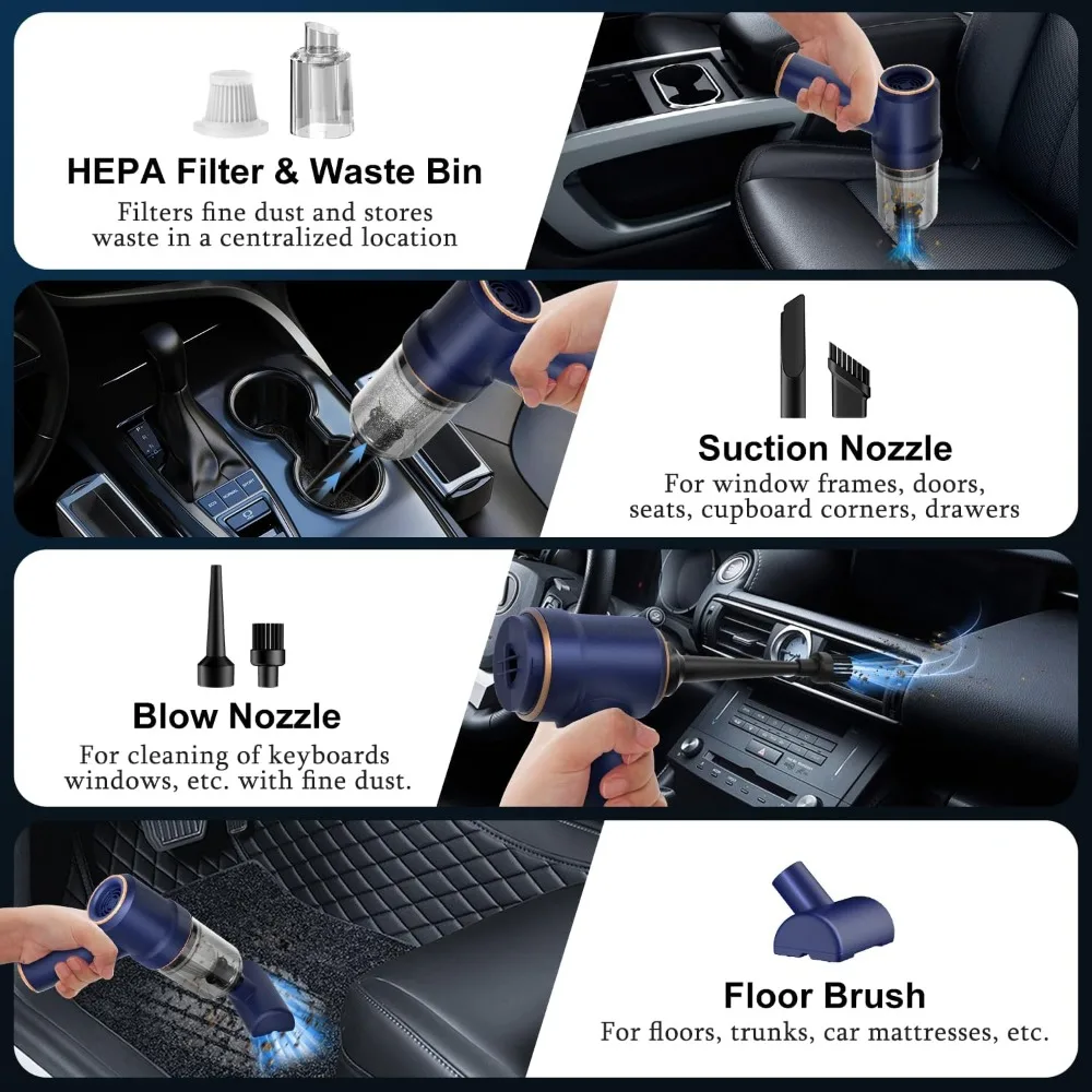 مكنسة كهربائية محمولة للسيارة KMM، مكنسة كهربائية 9000 باسكال ومنفضة هواء، مكنسة كهربائية محمولة بقوة 120 وات مع ضوء LED ومتعددة