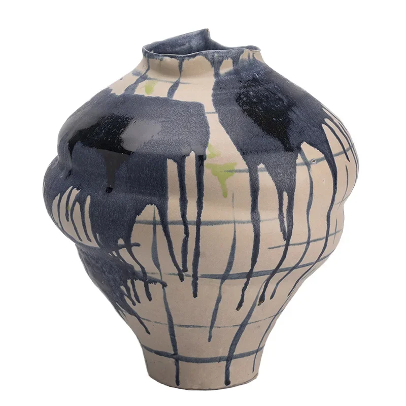 

Wabi Sand Medieval Style Yunchuan Glazed Ceramic Vase Model Room Sales Office Soft Flower Arrangement Chinese Ornament