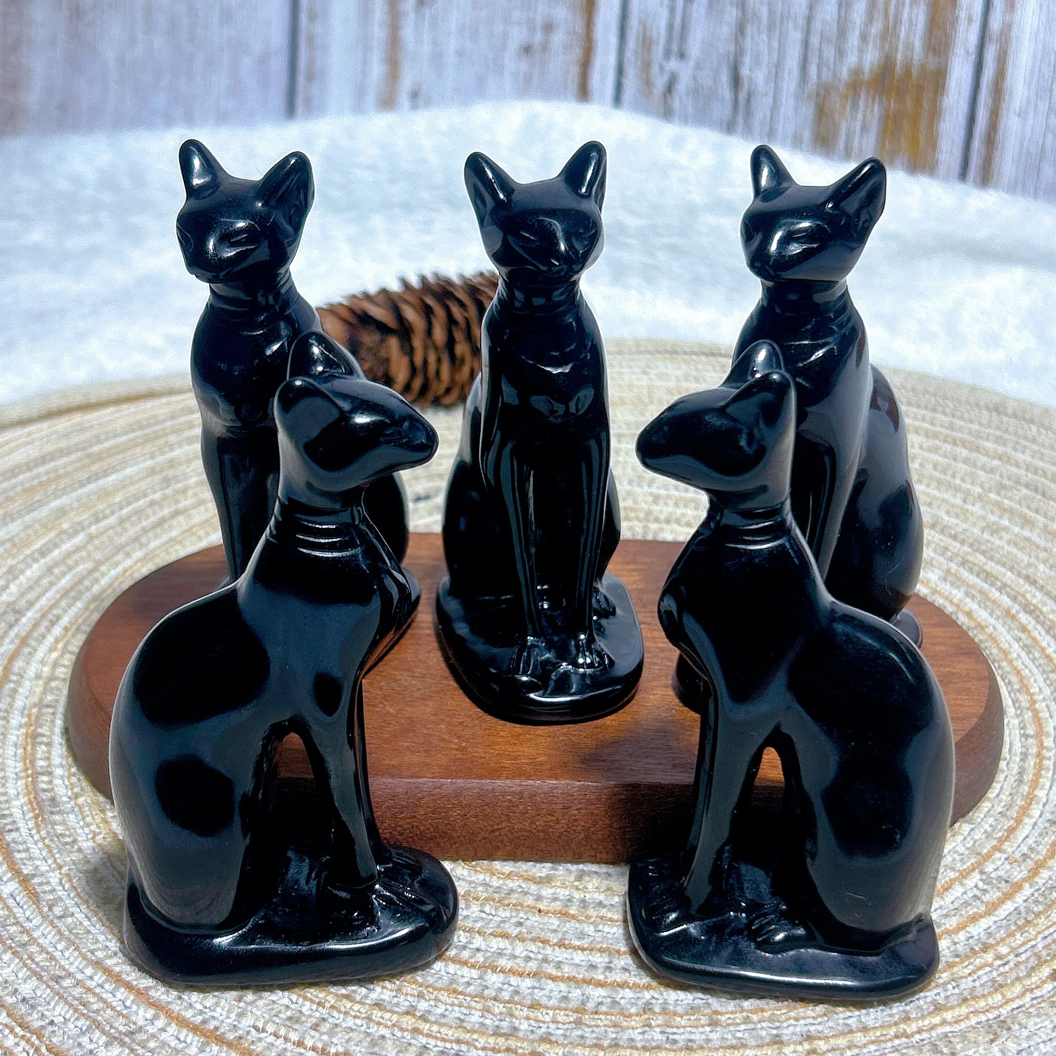 Healing High Quality Natural Crystals Middle-size Black Obsidian Egyptian Cat Carved Mineral Home Decorations Room Decor Gift view 4
