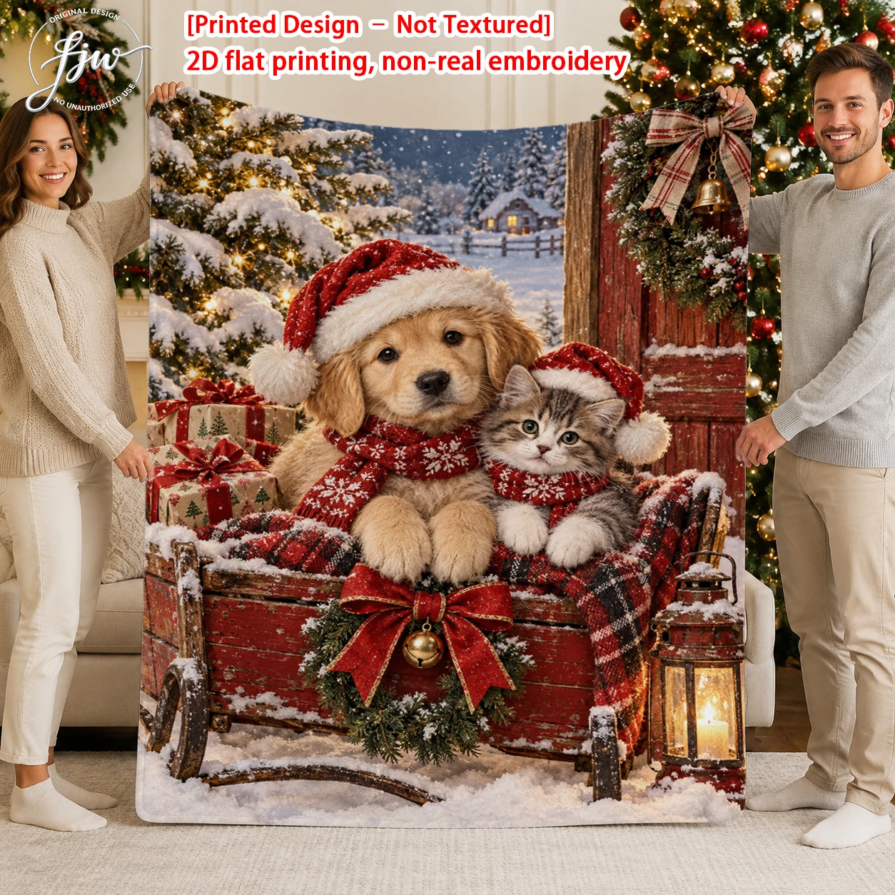 1pc Christmas Cute Dog Cat Winter Snow Sleigh Throw Blanket Warm holiday home decoration blanket