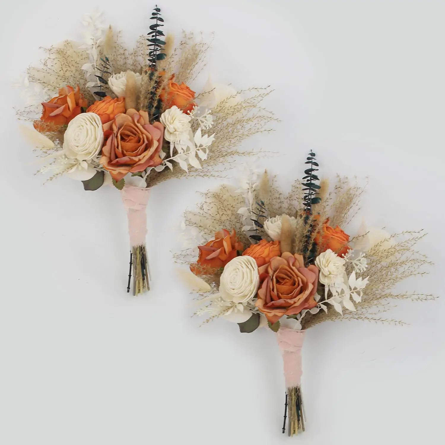 

Fall Wedding Bouquets for Bridesmaids Burnt Orange Dried Flower Pampas Bridesmaid Boho Terracotta Bouquet Wedding Mini Bouquets