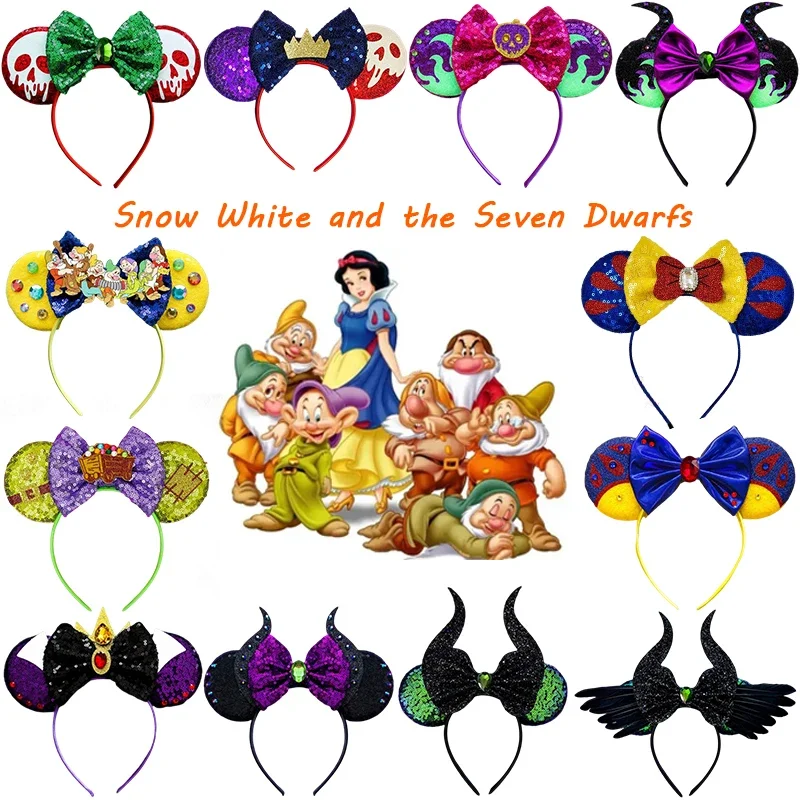 Disney 7 Dwarfs Snow White Hair Accessories Women Cosplay Witch Headbands Girl Skeletal Ears Hairband Kids Poison Apple Headwear