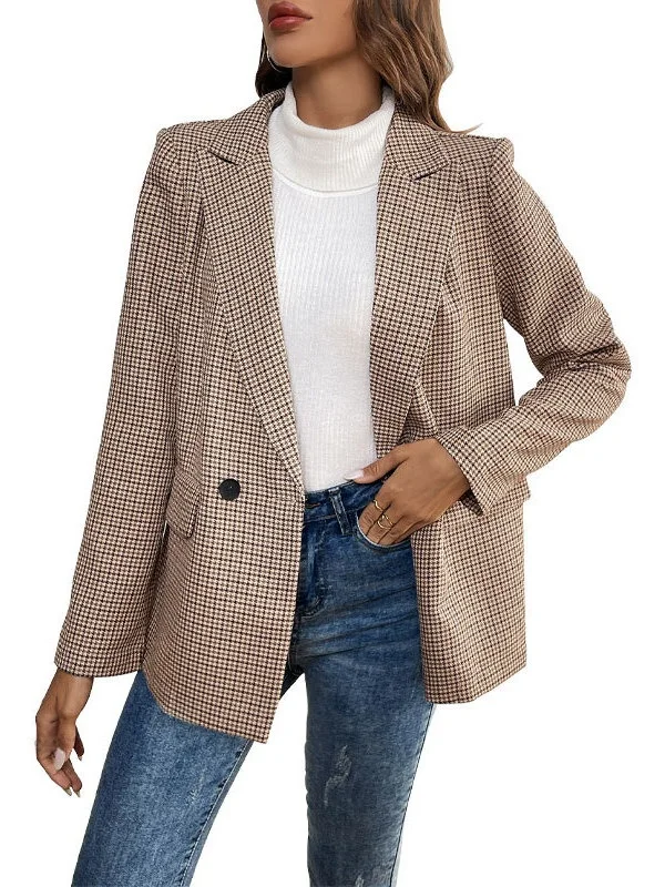 

Casual Plaid Suit Jaet Women's Loose Fit Long Sve Polyester Fiber Thousand Bird Patterned Western Sle Winter Coat