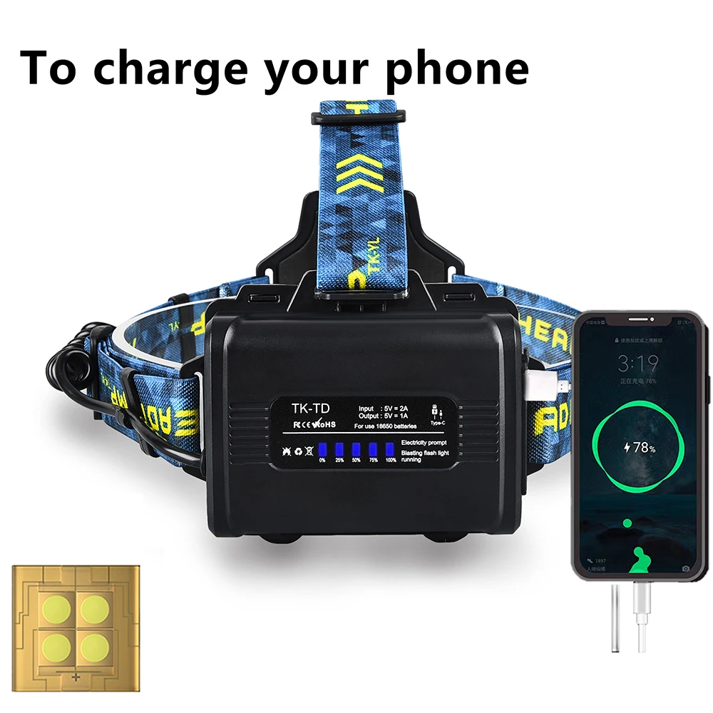 Farol LED poderoso de 800 watts 1000000   Lanterna de cabeça de alta potência Lumen Lanterna de cabeça recarregável de 8000 metros USB