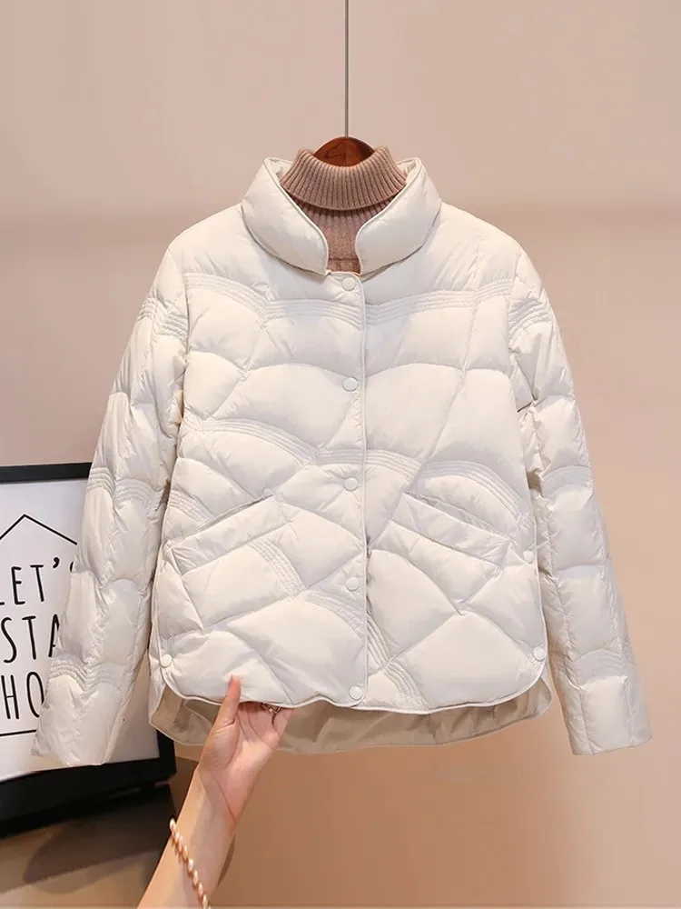 Chaqueta de plumón de pato ultraligera para mujer, abrigo cálido de una sola botonadura, Parka de otoño e invierno, 90%