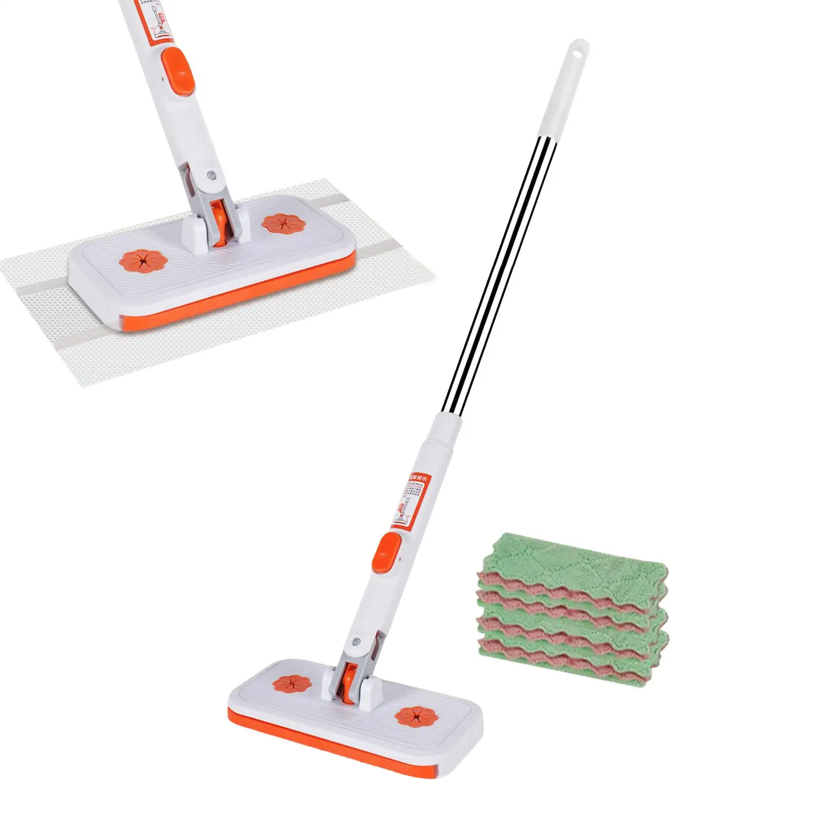 Mopa Plana con 4 Almohadillas de Microfibra Reutilizables, Rotación de 360°, Mango Ajustable con Bloqueo de Clic para Limpieza de Pisos de Azulejos, Hogar y Oficina