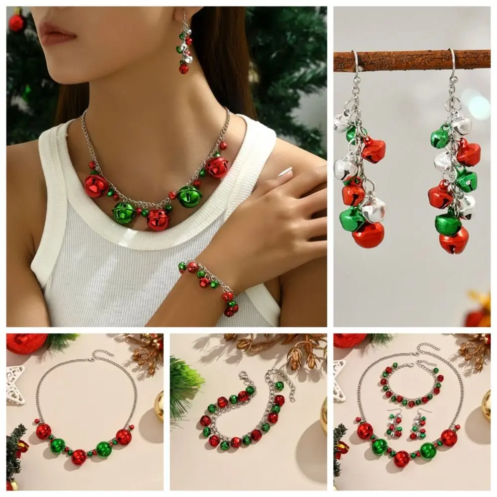 Sweet Necklace Christmas Bell Jewelry Set Bracelet Earrings Xmas Clavicle Chain Jewelry Accessories Alloy Girl