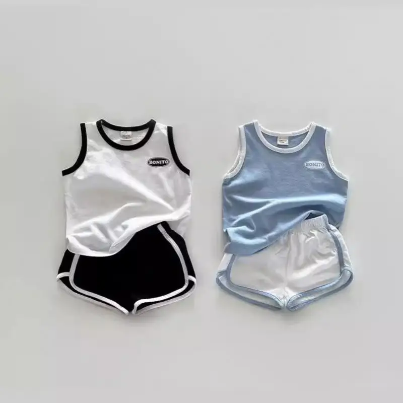 

2026 Summer New Baby Sleeveless Clothes Set Infant Boy Letter Print Vest + Shorts 2pcs Suit Cotton Toddler Girl Casual Outfits