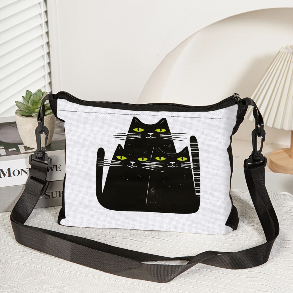 Cat Print Crossbody Bag White Black Cat Pattern Shoulder Bags Pouch For Women Casual Daily Use
