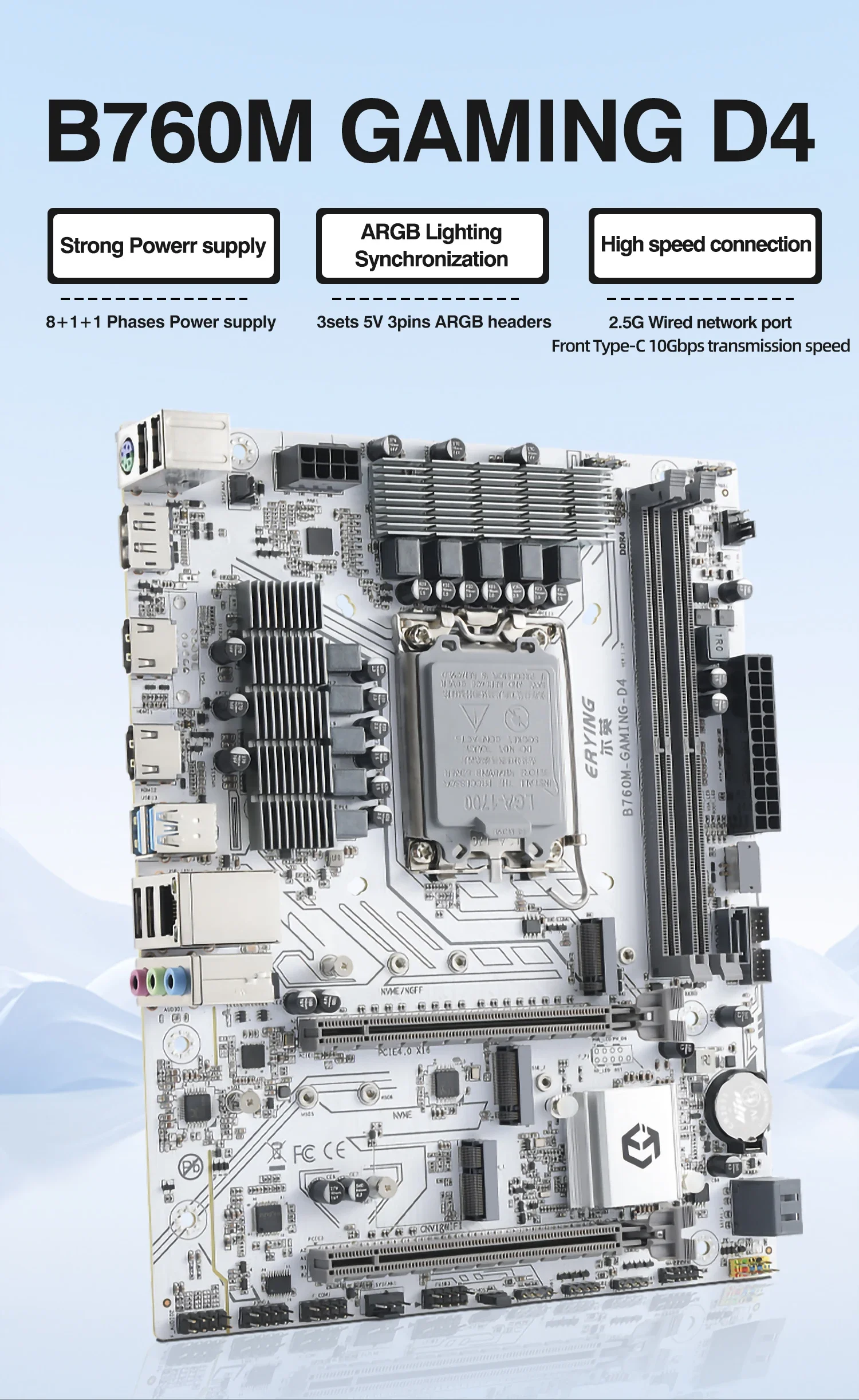 ERYING B760M الألعاب D4 اللوحة LGA1700 دعم الأساسية i3/i5/i7/i9 12th/13th/14th CPU 12400F 12490F 12600F 12700F 13600F 14400F