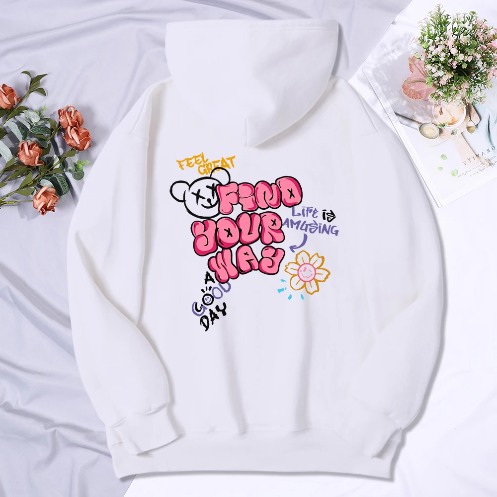 Find Your Way Life Is Amusing Print Female Hooded Hipster Loose Hoodies hip hop Fleece Hoodie Breathable Warm Sportswears Women