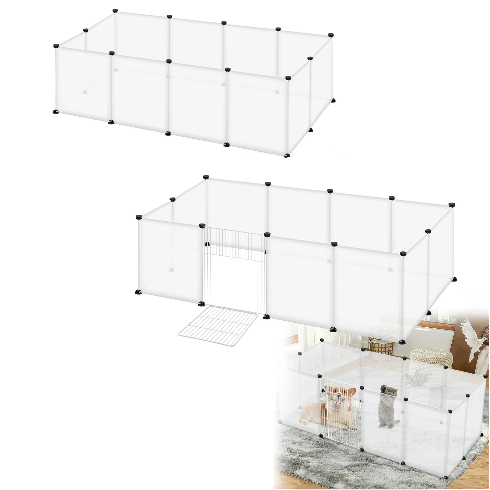 Recinto modulare in plastica PP per animali domestici, composto da 12 pannelli, dimensioni 145 x 75 x 45 cm, recinto per piccoli animali da assemblare, con o senza porta, ideale per conigli e