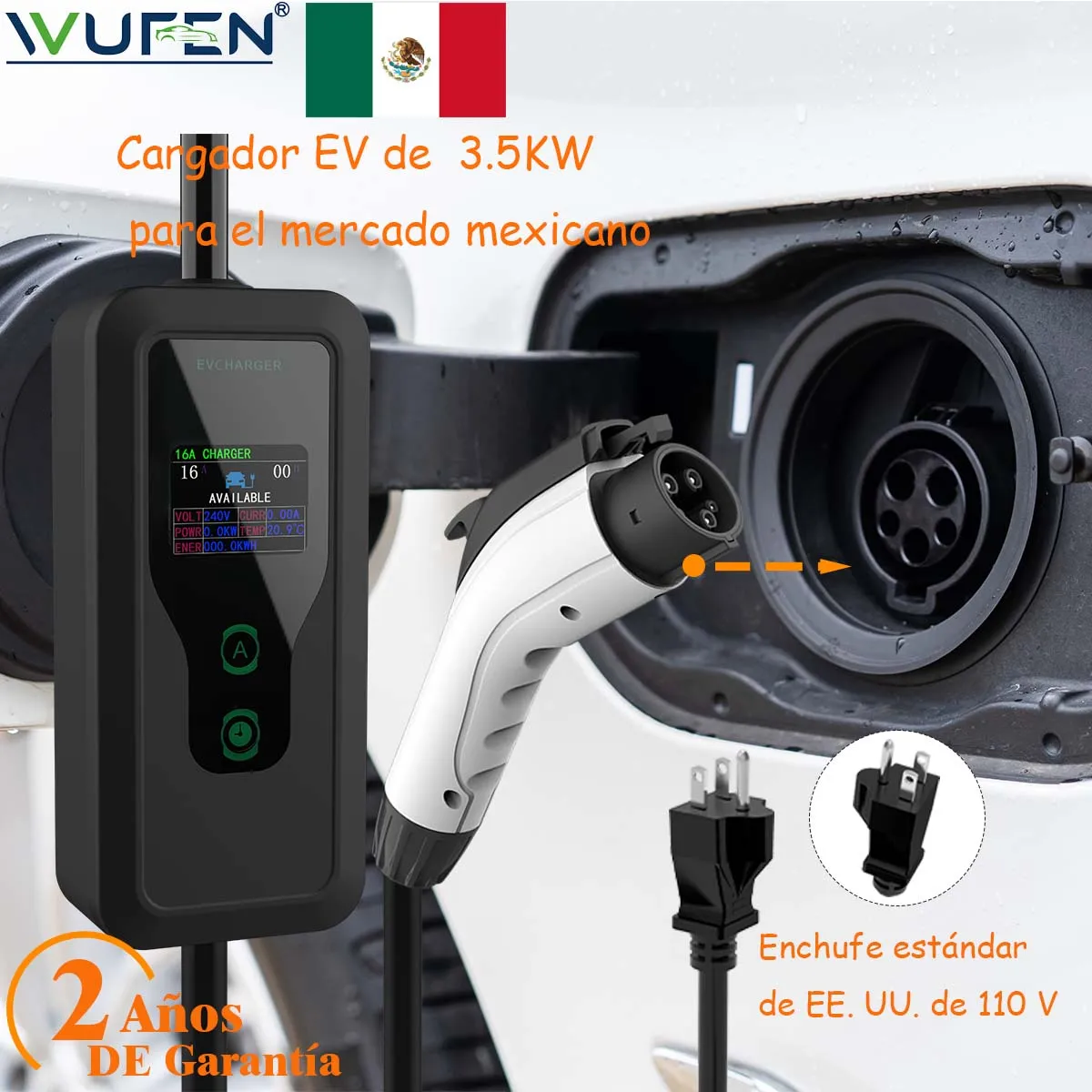 

WUFEN Type1 Portable EV Charger 16Amp 110V With Long cable Compatible SAE J1772 Electric Vehicle NEMA 5-15P for BYD SHARK Home