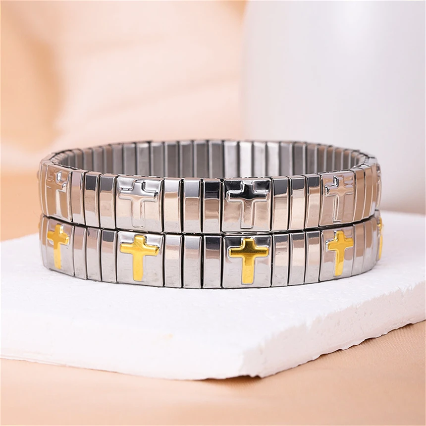 316L Stainles Steel Vintage Minimalist Cross Elasticity Bracelets Ladies Fashion Trend High Jewelry Accessories Party Gift SAB13