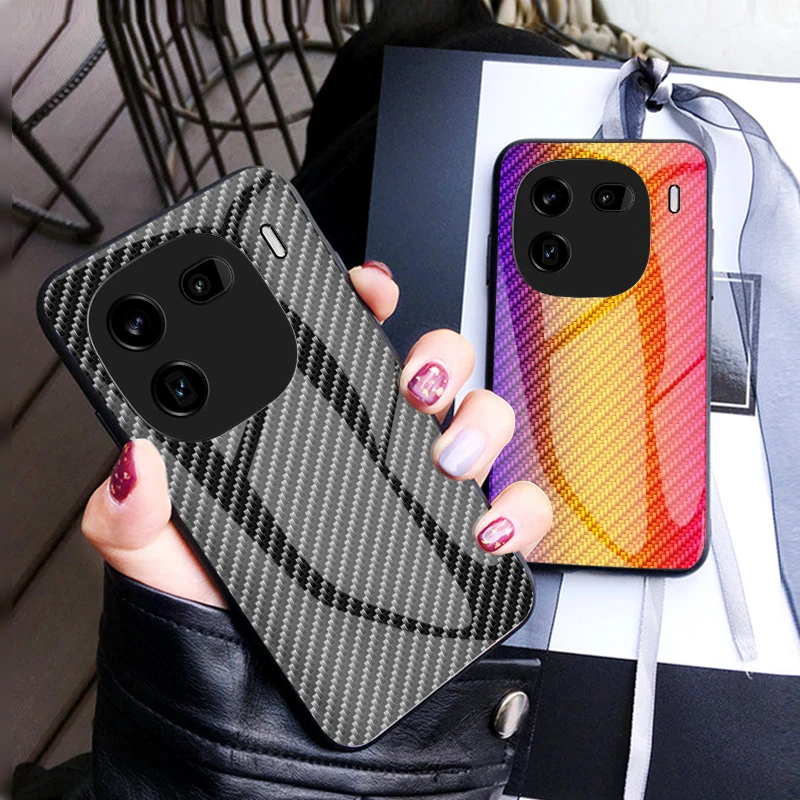 

For iQOO 12 Case Carbon Fiber Tempered Glass PC Cover For iQOO 12 Shockproof Bumper Funda
