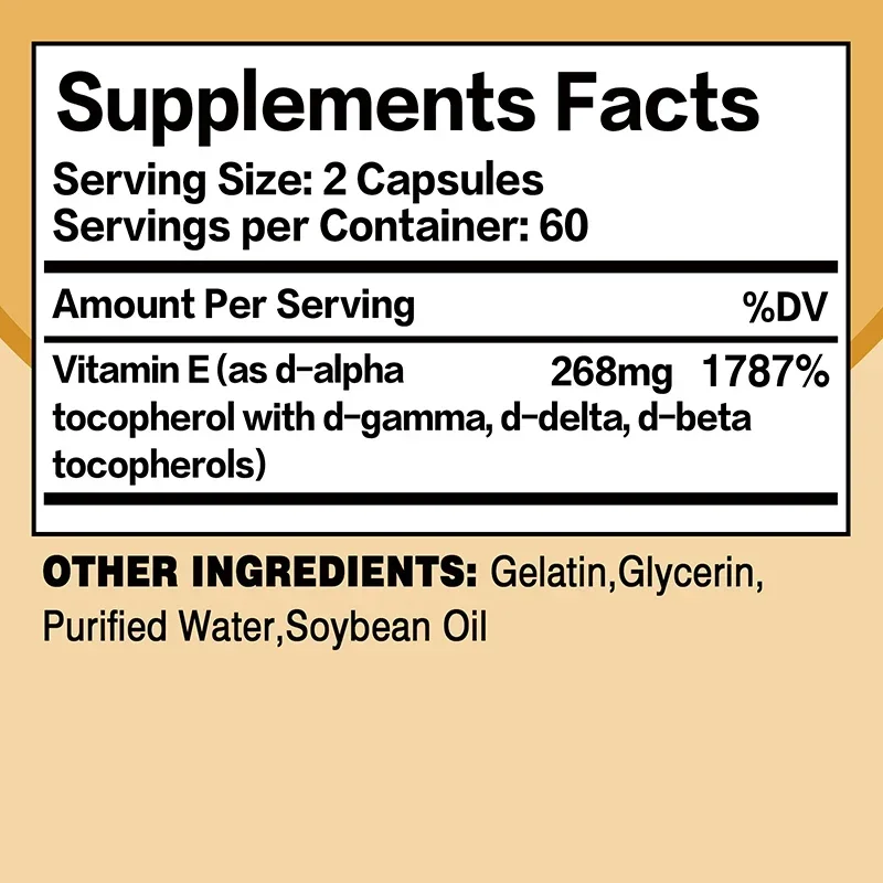 Vitamin E - Supports Cellular Energy, Improves Skin Condition, Promotes Skin, Heart and Brain Health, Improve Visual Clarity