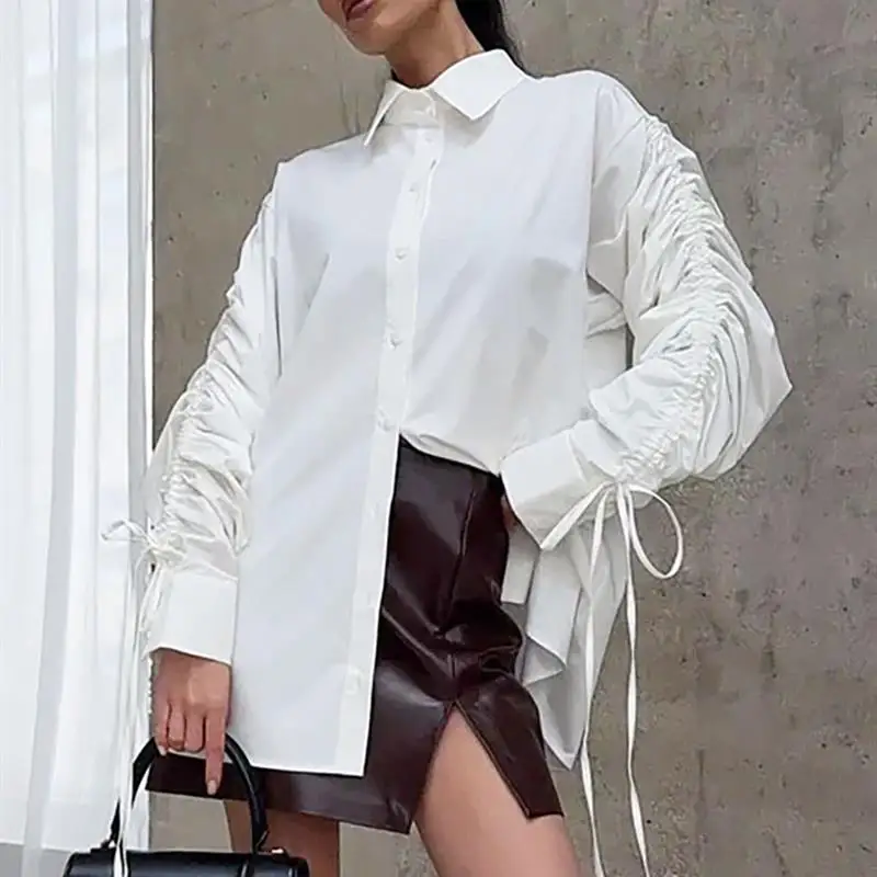 

French Sle Cotton Long Sve Women's irt Comfortable Breathable Commute Sle Faionable Casual Pure Color irt