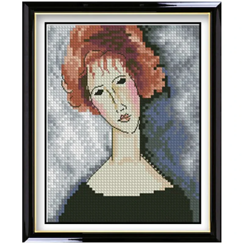 Amishop Gold Collection Beautiful Counted Cross Stitch Kit Red-haired Girl Portrait Of Woman In Red Hair Girl Lady Rto