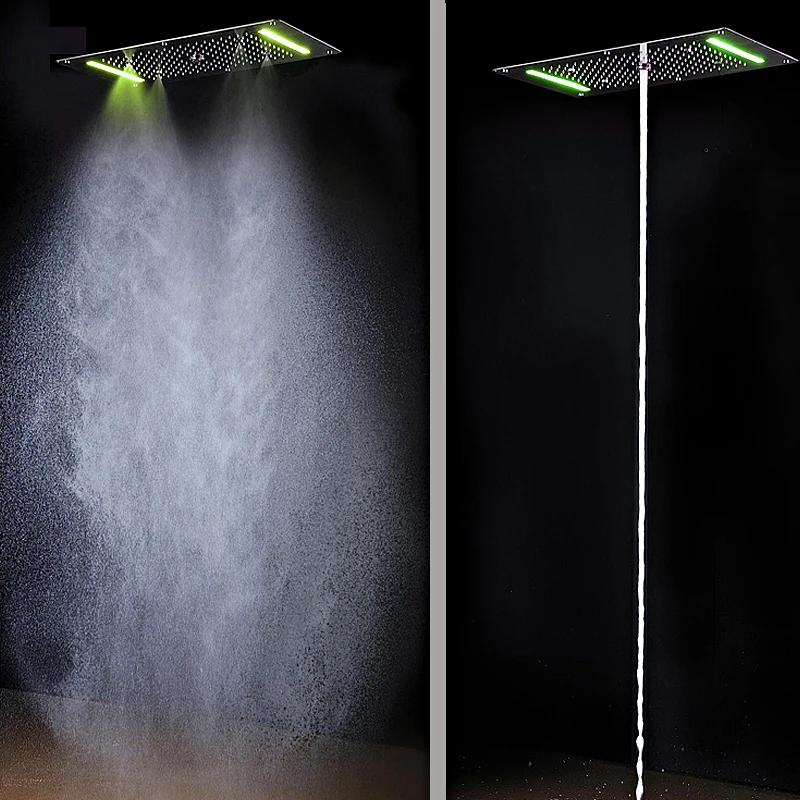 Music Shower 31'' x 15'' Ceiling Big Rain Mist Waterfall Column Shower Set Thermostatic High Flow Mixer