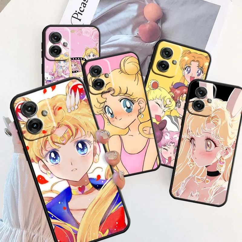 

Anime S-Sailors M-Moons Cute Phone Case For Motorola G85 Edge 50 G24 G35 G14 G04 40 G72 G34 G31 G Stylus G54 G13 G32 5G Black