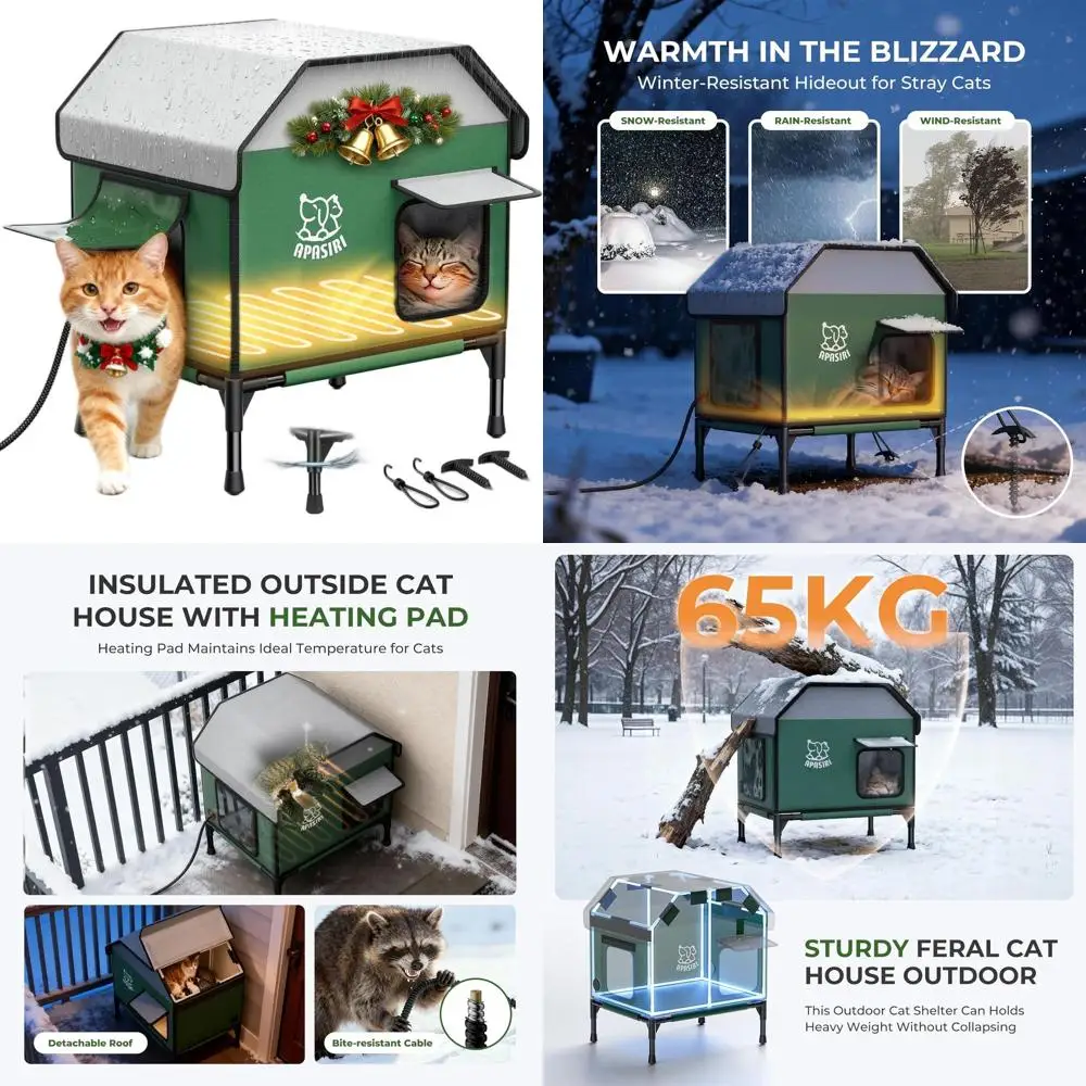 

Изолированное наружное укрытие для кошек с подогревом на зиму: устойчивое к атмосферным воздействиям, приподнятое, сухое внутреннее пространство для бродячих кошек, средний размер