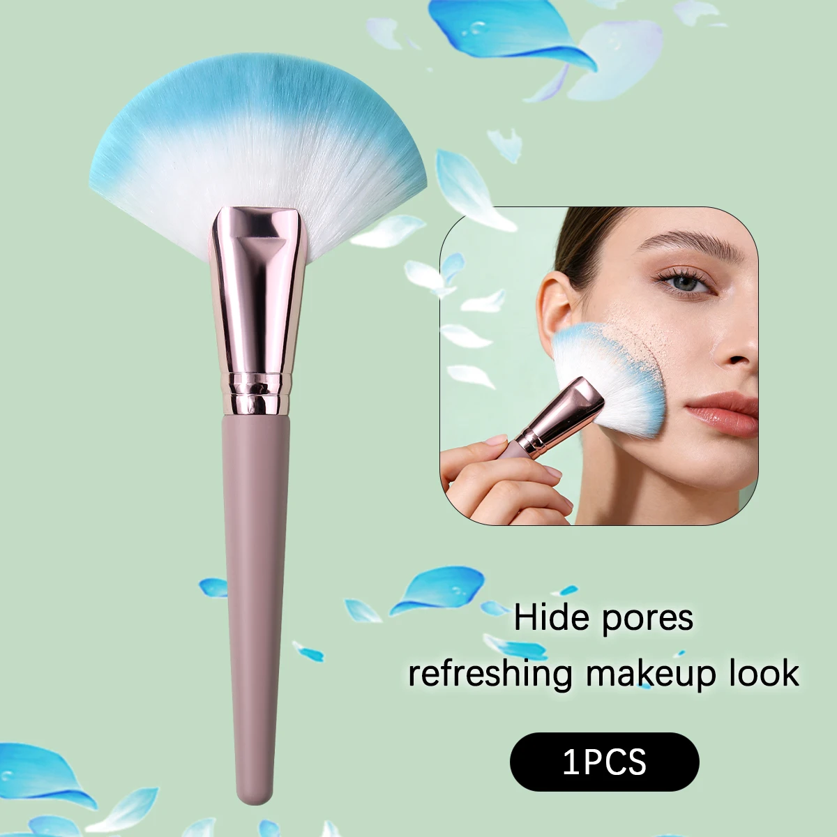 1PCS zachte waaiervormige make-upborstel, geschikt voor gezichtscontouren, blushborstel, contourborstel en multifunctioneel schoonheidshulpmiddel.