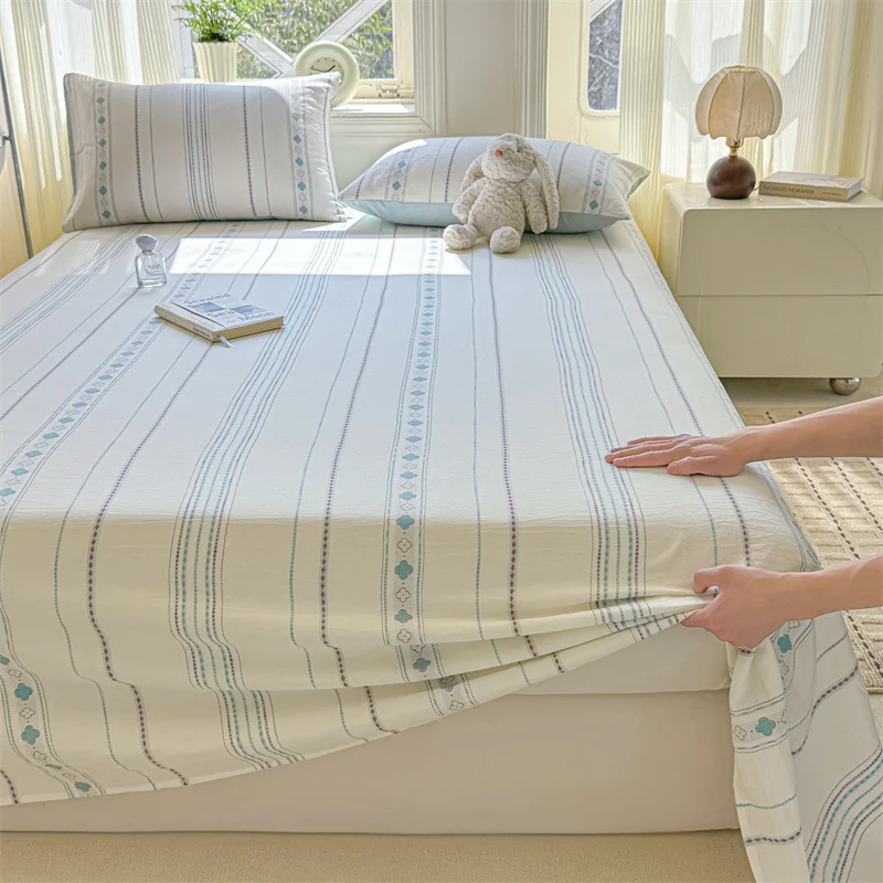 100%Cotton Jacquard Flat Sheet Comfortable Flat Sheet Sets for Adults Single/Queen/King Size Soft Printed Top Sheets for Beds