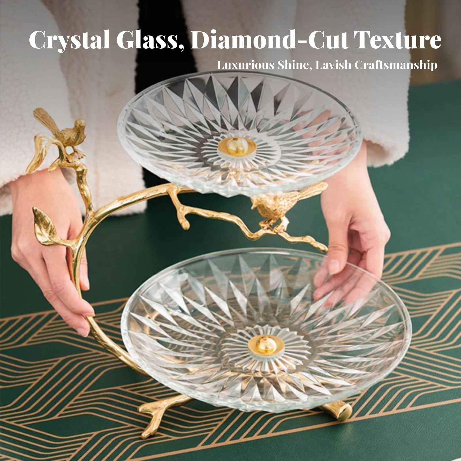 Branch-Shaped Two-Tier Fruit Tray Stand Footed Fruit Tray 2-Tier Serving Stand Faceted Appetizer Server Modern Luxury for Snacks
