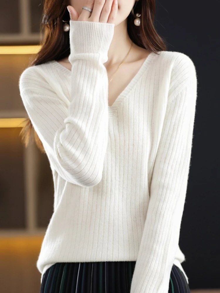 

Autumn Winter Women Knit V-Neck Oversized Sweater Elegant Loose Long Sleeve Tops Retro Korean Fashion Pullover Female Clothing