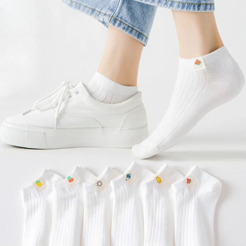 Women Low Cut Cotton Ankle Socks Thin Breathable Japanese Cute White Short Socks Casual Sports Floor Wear for Spring Summer
