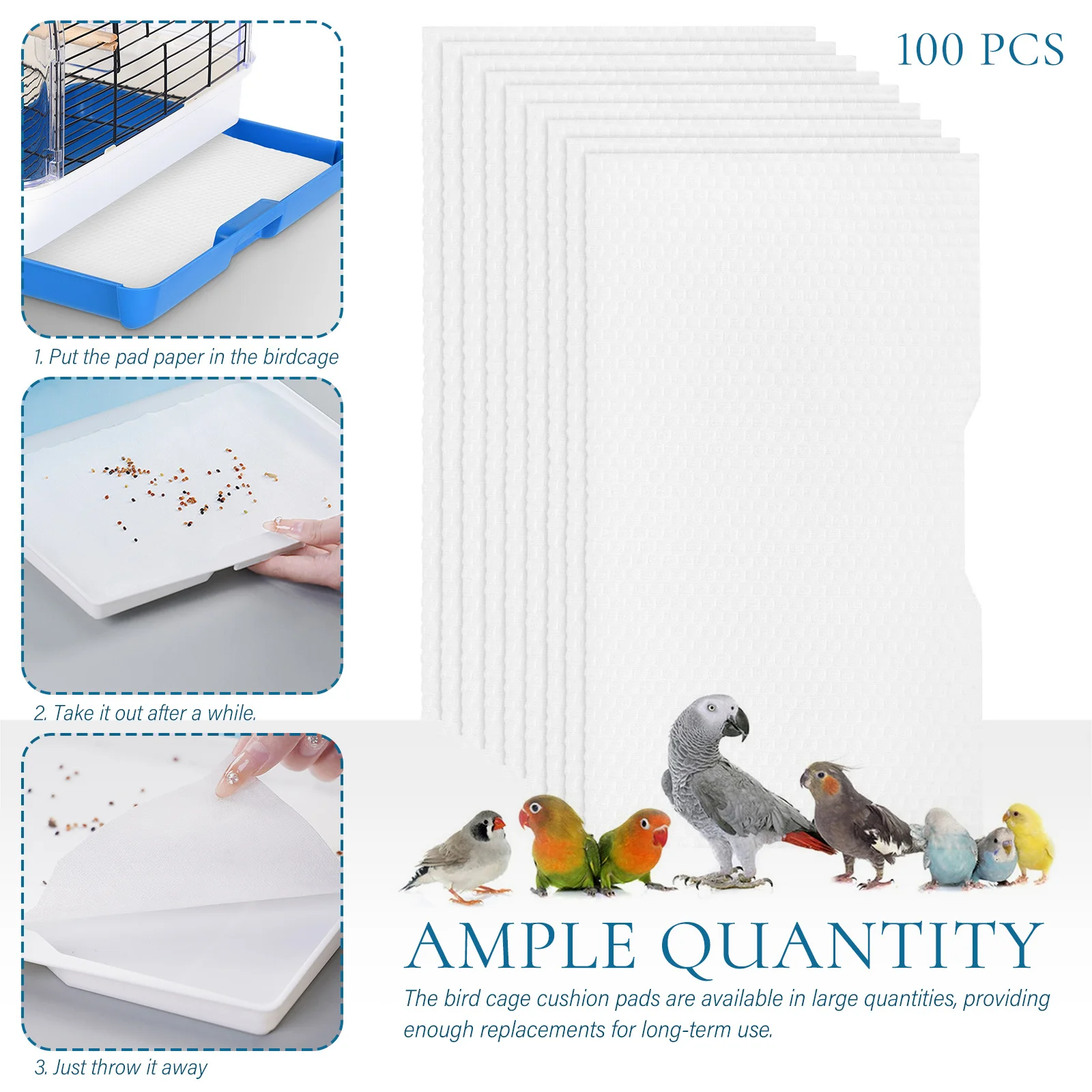 

100 Sheets Disposable Bird Cage Liners Paper Cage Liner Pads for Parrot Bird Bedding Bottom Mat Accessories Birdcage Bottom Mat