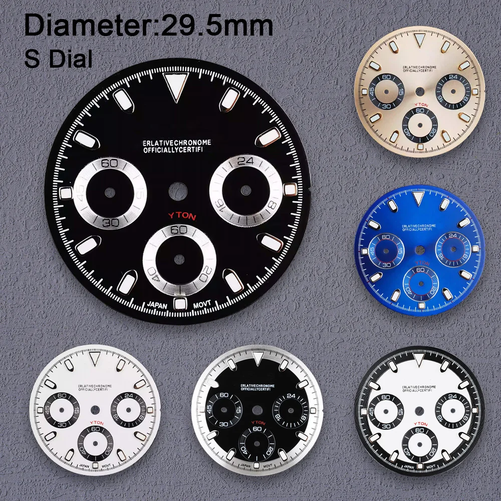 High Quality Green Luminous VK63 Dial S Logo 29.5mm Panda Dial For VK63 Movement Watch Modification Accessories