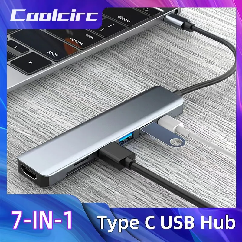 

Coolcirc 7 в 1, USB-концентратор типа C из алюминиевого сплава с HDMI-совместимым адаптером USB3.0/2.0, устройство чтения карт SD/TF для компьютера, iPhone, планшета