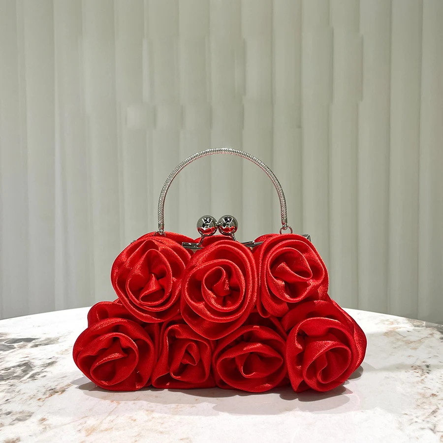 

Luxury Handbag Women's Tote Bag Rose Flower Pattern Clutch Purse for Women Party Bridal Evening Bags Chains Shoulder Bags Bolsas