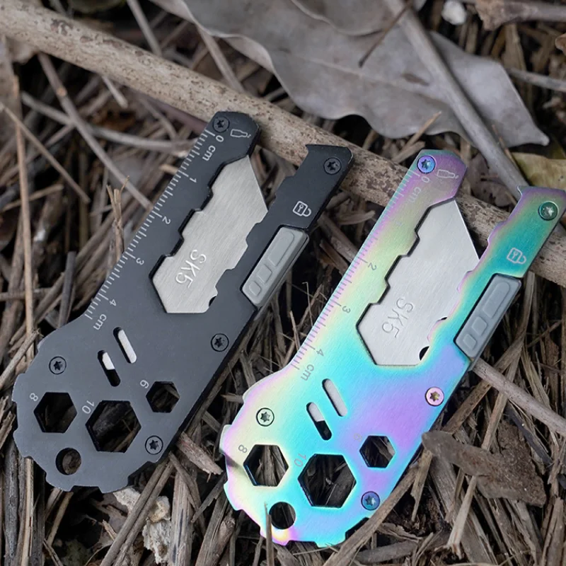 EDC Multifunctional Stainless Steel Outdoor Camping Pocket Multitool Titanium Scalable Utility Art Knife With 5 Spare Blades