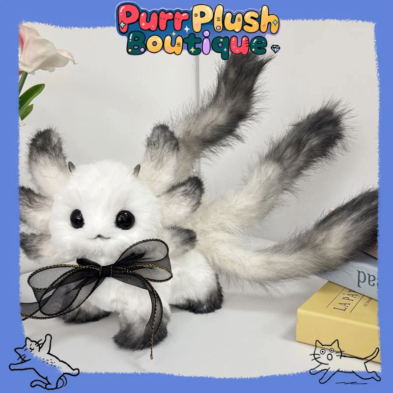 

Fantasy Doll Angel Cat 20cm Three Fox Tail Modeling Cat Head with Skeleton Cute Plush Doll for Children's Birthday Gift