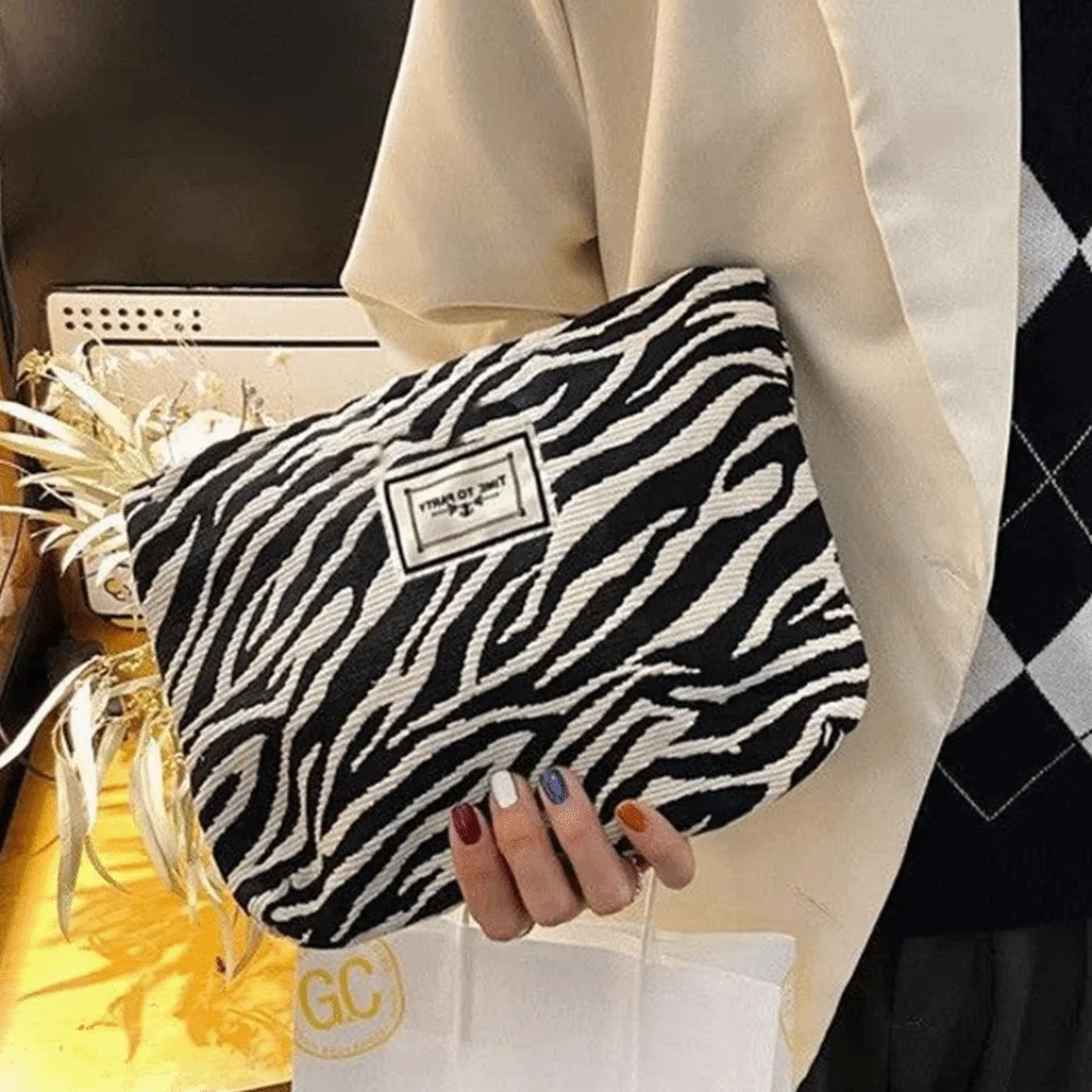 Versatile Portable Cosmetic Bag Zebra Leopard Print Thickened Makeup Organizer Large Capacity Toiletry Bag for Women