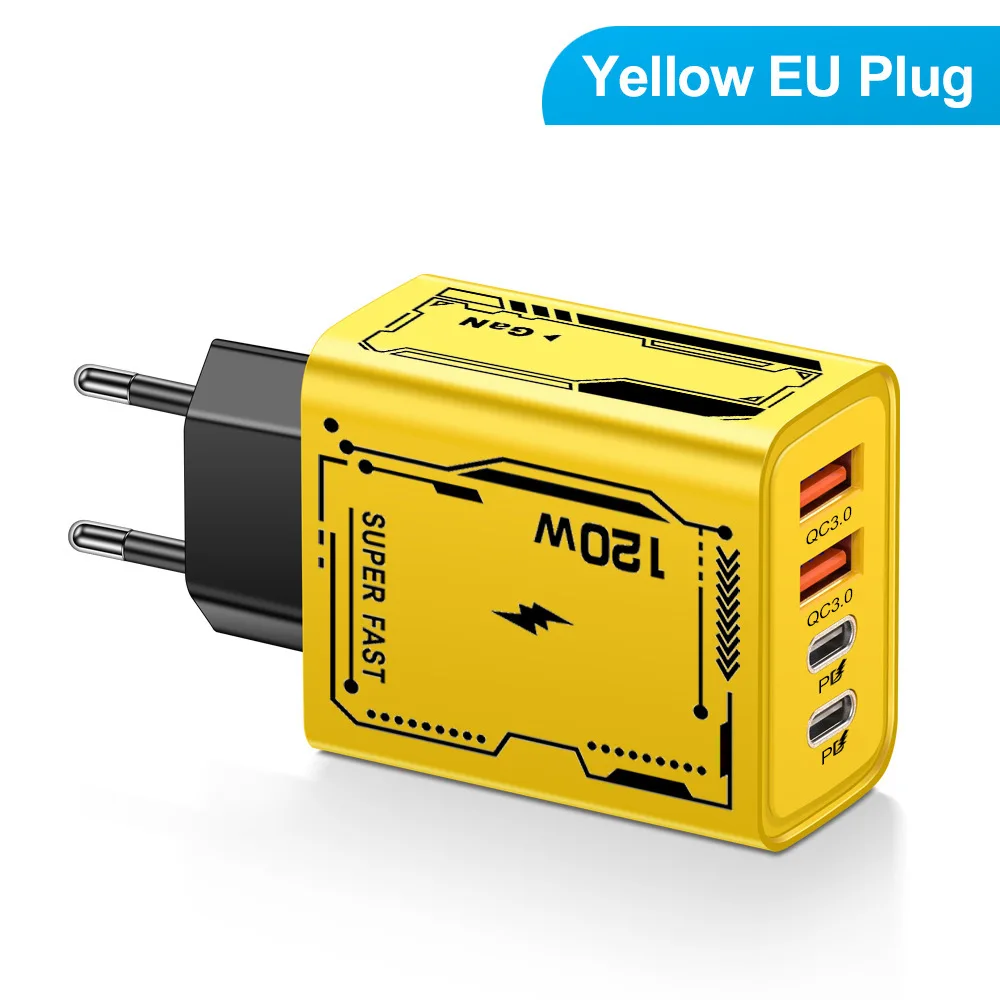 120W Fast Charging Phone Charger, 2 USB & 2 Type-C Ports PD Travel Charger, Smart Quick Charge Power Adapter Wholesale