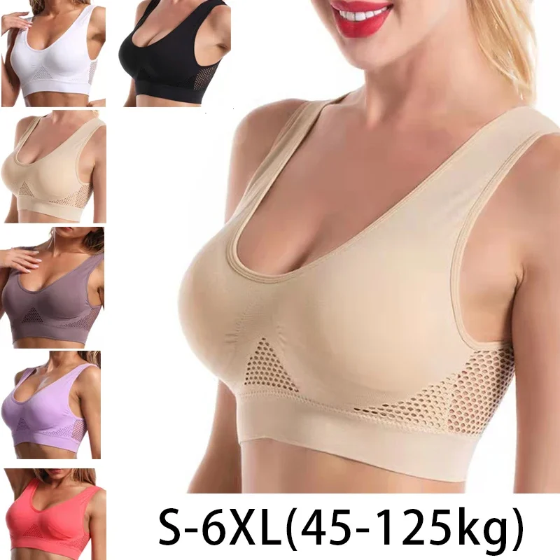 1 pçs sutiã esportivo feminino tamanho grande sem anel de aço sem costura roupa interior removível almofada no peito runing esporte oco malha colete sutiãs